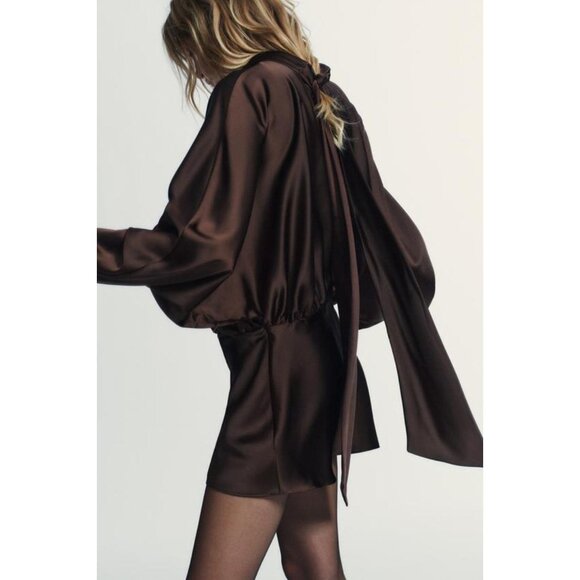 ZARA SATIN EFFECT SCARF DRESS - Picture 3 of 7